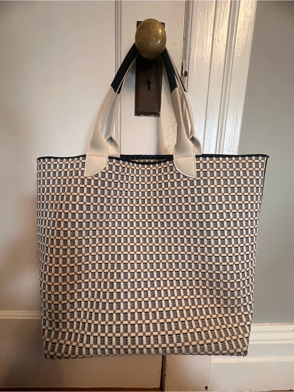 Rothy's reversible Black and Cream Woven Tote